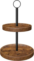 Tiered Tray Stand, Rustic Two Tier Decorative Tray with Metal Handle, Farmhouse 2 Tier Serving Tray, Round Cake Cupcake Stand for Coffee Bar Home Party Decor Holiday Housewarming Gifts(1-Pack)