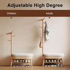AQIMUELE Entryway Shoe Rack with Coat Rack, Wooden Shoe Bench with Upholstered Cushion, 3-in-1, 2-Tier Shoe Storage and Cute Animal Hooks for Entryway, Hallway, Closet (Natural 32.2")