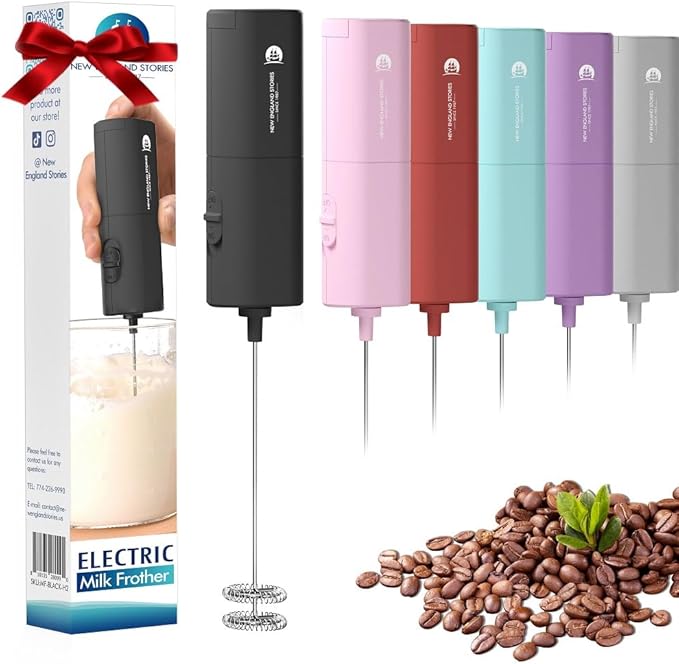 Powerful Milk Frother with Self-Stand Design, Handheld Foam Maker Mini Whisk Drink Mixer for Coffee, Cappuccino, Latte, Matcha, and Hot Chocolate