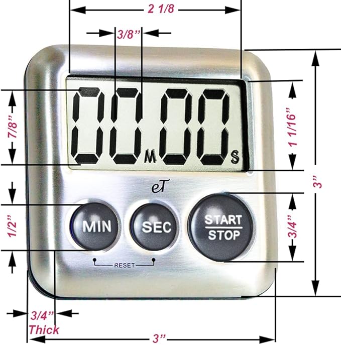 Elegant Digital Kitchen Timer Stainless Steel - Charcoal -Strong Magnetic Back - Kickstand - Loud Alarm - Large Display - Auto Memory - Auto Shut-Off (Charcoal) by eTradewinds