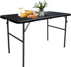4FT Plastic Folding Table - Lightweight & Portable for Camping, Picnic, Card Games - Indoor Outdoor Foldable Dining & Utility Table(Black)