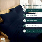 NON Sticky cotton Queen Size Sleeper Sofa Sheets, 4 Piece Egyptian Cotton Bed Sheet Set for Sofa Bed, 7" Deep Pocket for Pull Out Couch Mattress, 60" x 75", Navy Blue Solid, Soft & Breathable