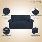 Easy-Going Stretch 4 Seater Sofa Slipcover 1-Piece Sofa Cover Furniture Protector Couch Soft with Elastic Bottom for Kids, Polyester Spandex Jacquard Fabric Small Checks Dark Blue