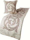The HomeCentric Decorative Ivory & Beige Queen 74 x 18 inch Bed Runner Without Pillow Cover, Linen Lurex Applique Bed Scarf, Abstract Modern - Pretty Dainty
