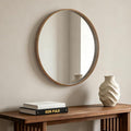 HOMECOOKIN Round Wood Mirror 28 inch Circle Mirror, Rustic Farmhouse Wooden Framed Decorative Wall Decor, Vanity Wall Mirror for Bathroom, Bedroom, Entryway, Living Room (Walnut)