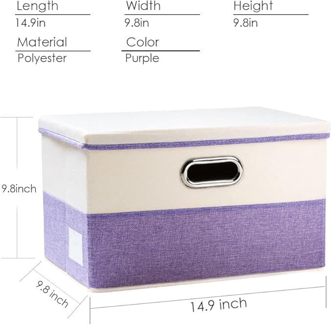 PRANDOM Collapsible Storage Bin with Lid [3-Pack] Fabric Foldable Storage Box Organizer Container Basket Cube with Cover for Home Bedroom Closet Office Nursery Purple&Cream(14.9x9.8x9.8)