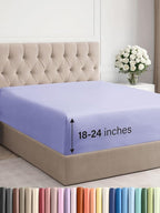 Extra Deep Cal King Fitted Sheet - Hotel Luxury Single Fitted Sheet Only - Easily Fits 18 inch to 24 inch Mattress - Ultra Soft, Wrinkle Free with Extra Deep Pockets - Breathable & Comfy - Lavender