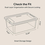 MACOPRO 17QT Craft Storage Box with 2 Removable Caddy Trays, Clear Stackable Plastic Organizer with Lid for Art Supplies, Beads, Sewing Tools, Pens & Kids Toys (White, 1Pack-2-in-1)