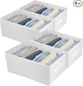 Fordonral Extra Large Clothes Closet Organizer 6 Compartments for Jean Sweater Sheets to Shirt - Divided Clothing Storage Boxes for Closet, Wordrobe, Bedroom, Shelf (4pc White)