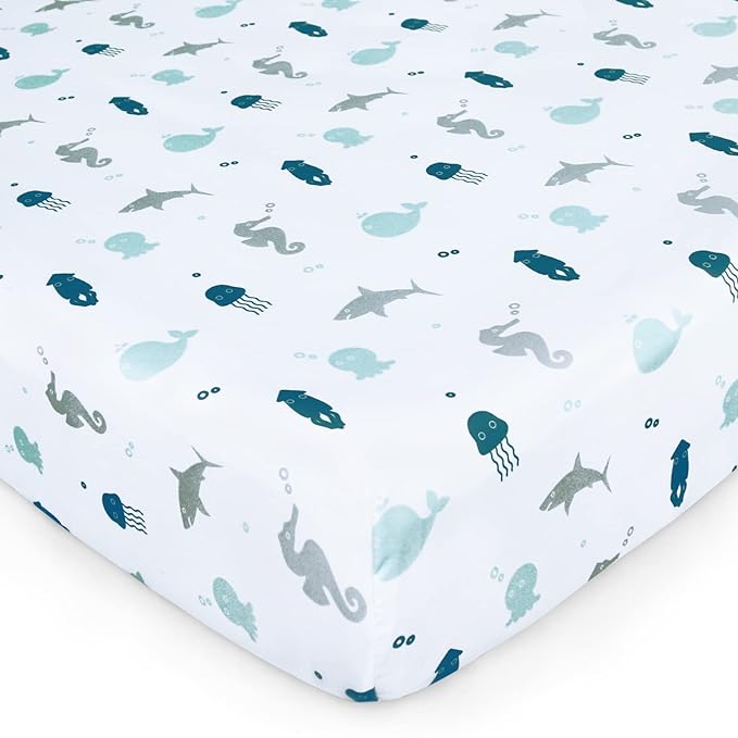 Crib Sheets for Boys or Girls 4-Pack, Fitted Crib Sheet 52'' x 28'' for Standard Crib & Toddler Mattress, Soft and Breathable Material, Baby Crib Sheets Neutral, Aqua