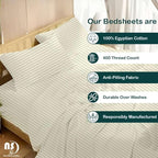NON Sticky cotton Twin Size Sleeper Sofa Sheets, 4 Piece Egyptian Cotton Bed Sheet Set for Sofa Bed, 8" Deep Pocket for Pull Out Couch Mattress, 39" x 75", Ivory Stripe, Soft & Breathable