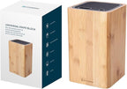 Deluxe Universal Knife Block with Slots for Scissors and Sharpening Rod - Bamboo Knife Holder For Safe, Space Saver Knives Storage - Unique Slot Design to Protect Blades - by KITCHENDAO