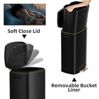 KdbK 13 Gallon Trash Can with Lid, 50L Fingerprint Proof Stainless Steel Kitchen Trash Can with Removable Inner Bucket and Lid Soft Close, Pedal Rubbish Bin for Home Office, Black