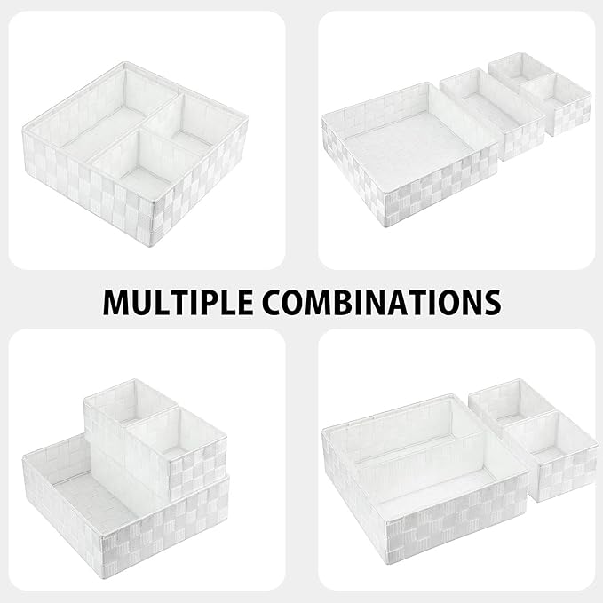 Posprica Woven Storage Box Cube Basket Bin Container Tote Organizer Divider for Drawer,Closet,Shelf, Dresser (White)