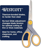 Westcott 8-Inch Titanium-Bonded Scissors with Adjustable Glide Feature for Office and Home - Gray/Yellow
