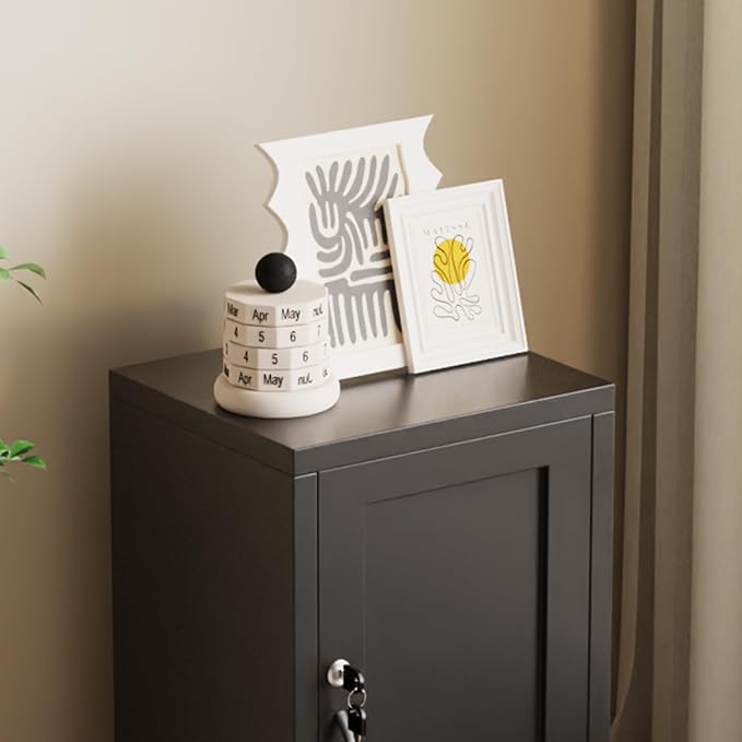 ALBAD Metal Nightstand with Lockable Cabinet, Compact Mini Locker Bedside Table