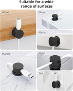 Inchor Cord Holder, Swiveling Cord Organizer, Magnetic Cable Clips for Desk, 6 Pack Cable Organizer for Nightstand, Adhesive Cable Holder Cable Management Clips for Car Home Office (Black)