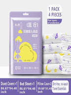 Disposable Travel Set (Duvet Cover, Bed Sheet, Pillow Case), Disposable Bed Sheets - Clean, Safe and Healthy for Your Hotel, Hospital and Business Travel Full (Purple Flower Color 4 pic)
