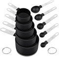 Measuring Cups and Spoons Set, 10 Pieces Nesting Measure Tools, Kitchen Essentials Gadgets with Stainless Steel Handle for Dry & Liquid Ingredient, Black