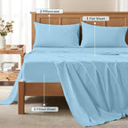 Queen Sheet Set - Luxury 338 Thread Count Sateen, 100% Egyptian Cotton Deep Pocket Queen Sheets with All Around Elastic for a, Hotel Quality Bedding Set (Light Blue Solid)