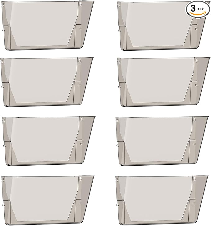 Gawerk Clear Acrylic Single Pocket, Plastic Hanging Wall Mount File Holder for Office Home (Gray, 8 Pack)