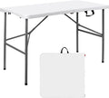 Plastic Folding Table 4ft,Outdoor Folding Utility Table Adjustable, Portable Picnic Camping Table with w/Handle, Lock for Party, Wedding, Kitchen, Beach, Kitchen, BBQ - White