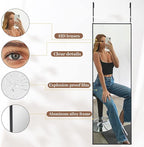 BEAUTYPEAK 16" x 50" Adjustable Height Over The Door Mirror, Full Length Hanging Door Mirror with Shatterproof Tempered Glass Aluminum Alloy Frame for Bedroom, Living Room, Bathroom, Dorm, Black