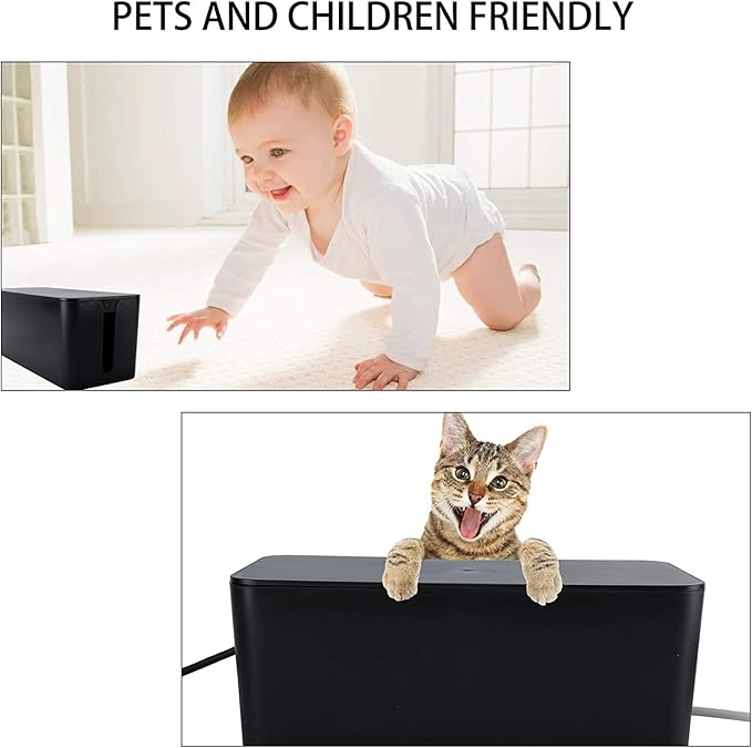 YaeCCC Cable Management Organizer Box Power Strips Hider Power Cords Hider for Desk, TV, Computer, USB Hub,Cords (Set of Three) Black
