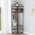 GiftGo Corner Hall Tree with Shoe Bench Entryway Coat Rack with 10 Metal Movable Hooks Floor Standing Clothes Rack Shoes Shelf Organizer for Home Office Bedroom (Rustic Brown)