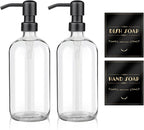 ARKTEK 2 Pack Refillable Glass Soap Dispenser - Rust Proof Stainless Steel Pump, 17 Oz/ 500 ML, Black