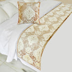 The HomeCentric King/Queen/Twin Beige Decorative CA King 86"x18" Bed Runner with Two Pillow Cover, Damask Bed Scarf on Velvet Fabric - Emmeline