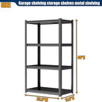 PRESTELION 44" H Storage Shelves 4-Tier Metal Shelf Adjustable Garage Shelving Unit Storage Rack for Basement, Warehouse, Pantry, Closet, Kitchen 44" H x 23.6" W x 11.8" D, Black
