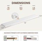 72 Inch Floating Shelves for Wall Set of 1,9.3" Deep Wall Shelves,Rustic Wood Wall Mounted Book Shelves with Invisible Brackets,Extra Long Floating Shelf for Living Room,Laundry Room,Bedroom,White