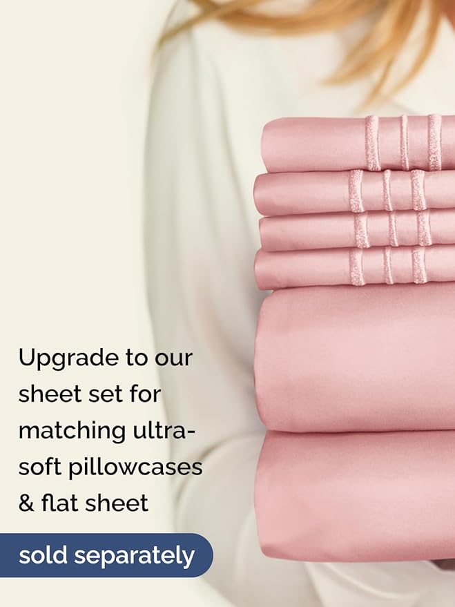 Extra Deep Cal King Fitted Sheet - Hotel Luxury Single Fitted Sheet Only - Easily Fits 18 inch to 24 inch Mattress - Ultra Soft, Wrinkle Free with Extra Deep Pockets - Breathable & Comfy - Baby Pink