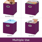 Fabric storage bins Cubes, Fabric Cube Organizer with Handle, Foldable Cube Bins for Cloth or Accessary Storage, 11x11x11, Set of 3, (Purple)