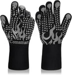 Comsmart BBQ Gloves, 1472 Degree F Heat Resistant Grilling Gloves Silicone Non-Slip Oven Gloves Long Kitchen Gloves for Barbecue, Cooking, Baking, Cutting(Gray)