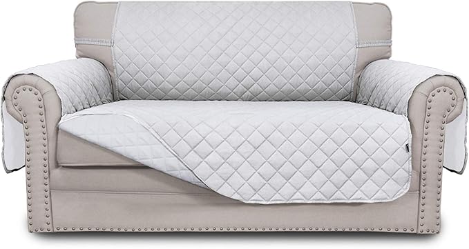 Easy-Going Reversible Loveseat Couch Cover for 2 Cushion Couch Sofa Cover for Dogs Water Resistant Furniture Protector with Foam Sticks Elastic Straps for Pet (Loveseat, White/White)