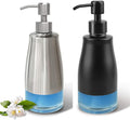 AUMIO 2 Pack Soap Dispenser Stainless Steel Case Glass Liner Hand Pump Dispenser, Refillable Liquid Hand Soap Dispenser for Bathroom & Kitchen - Brushed Nickel, Silver & Black