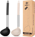 Pack of 2 Ladle Spoon,Silicone Large Spoon for Soup,Non Stick Kitchen Utensils with High Heat Resistant,BPA Free Perfect Kitchen Tools for Cooking, Stirring,Serving Soups (BLACK-KHAKI)