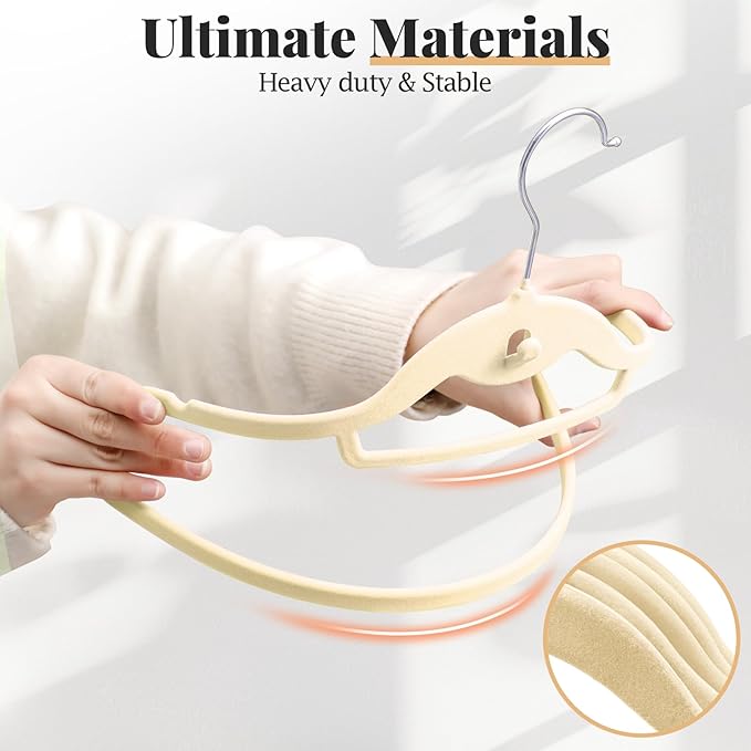 Velvet Felt Stackable Hangers 50 Pack, Non Slip, with 360° Swivel Hook, Ultra Thin and Space Saving for Suits, Shirts, Coats, 15Lbs Capacity Heavy Duty, Ivory