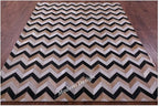 Modern Design Premium Cowhide Leather Carpet with Chevron Pattern, Area Rug (Beige/Black/Grey/Ivory, 8x10)