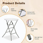 32" Round Folding Table, Portable Bar Height Folding Table with Detachable Legs, Round Foldable Table with HDPE Top for Standing Parties, Balcony, Event, Indoor Outdoor Use (White, 1 Pack)