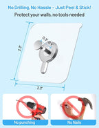 16 Pcs Picture Hangers Without Nails, 20 Ibs Load Heavy Duty Self Adhesive Wall Hooks for Hanging, Waterproof Adhesive Picture Hooks for Bathroom Kitchen, Transparent Sticky Hooks for Frames