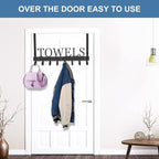 Azmoncy Over The Door Hooks, Towel Rack for Bathroom Towel Holder for Hanging Heavy Duty, Wall Mount Towel Hanger with 8 Hooks for Bedroom Bathroom Pool Kitchen Towels, Bag, Coats, Black