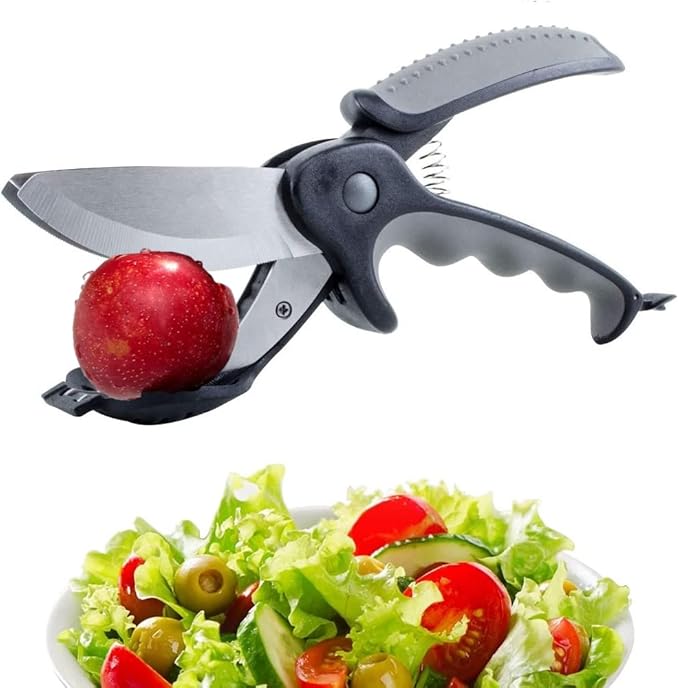 Kitchen Salad Scissors with Salad Forks for Chop n Mix Salad,Salad Cutting Tool Cut and Toss Dual Blade Salad Chopper Scissors,Multifunction Vegetable Salad Making Kit with Cutter n Mixing Fork