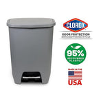 Glad Kitchen Trash Can | Large Plastic Waste Bin with Odor Protection of Lid | Hands Free with Step On Foot Pedal and Garbage Bag Rings, 20 Gallon, Grey