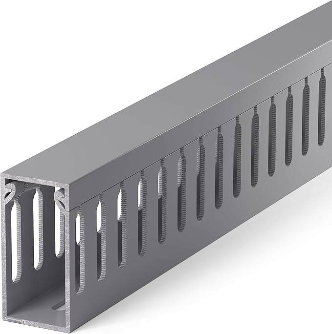 ZhiYo H2in x W1in Server Rack Cable Management Raceway, 99in (6X L16.5in) Cable Raceway Kit, Electrically Safe PVC Open Slot Wire Cover, Cord Hider for Under Desk/Computer/Network Cords, Grey
