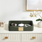 Valet Tray Desktop Storage Organizer, PU Leather Catchall Bedside Vanity Tray with Brass Accents Block Nightstand Organizer for Keys Watch Wallet Phone, Decorative Nightstand Storage (Green)