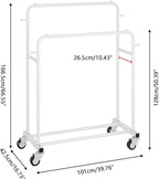 Laiensia Double Rods Garment Rack with Wheels, Clothing Rack for Hanging Clothes,4 Hooks, Multi-functional Bedroom Clothes Rack, White