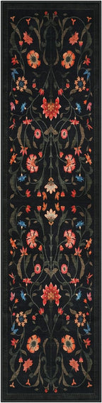 LIVEBOX Black Runners for Hallway - Boho Floral 2'6"x10 Washable Runner Rug, Non-Slip Kitchen Runner Rug, Soft Low-Pile Non-Shedding Carpet Runners for Hallway Entryway Bedroom Bathroom Farmhouse